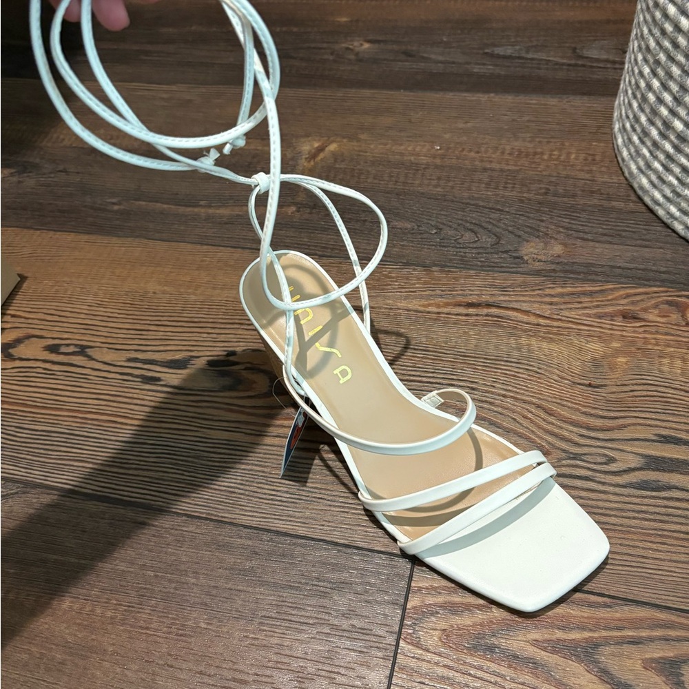 White strap heel